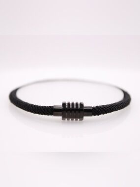 Minimalist Black Braided Cord Bracelet with Cylindrical Clasp